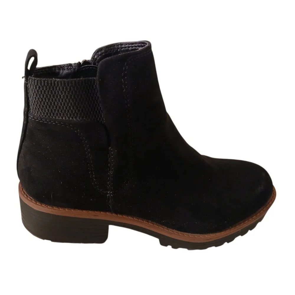 Sun + Stone‎ Kandy Chelsea Ankle Boots Womens Sz 7 Black Lug Sole Pull On Casual